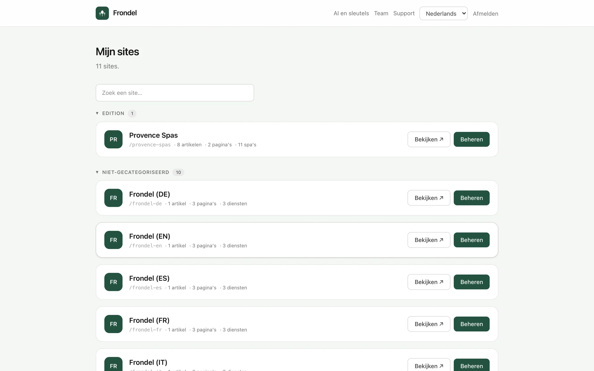 De Frondel back-office: al uw klantsites in één lijst